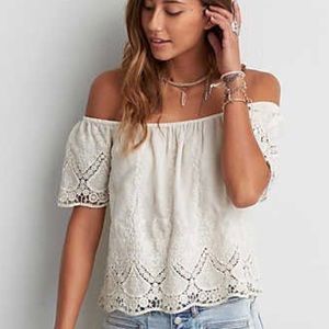 AE Off Shoulder Embroidered Top sz M